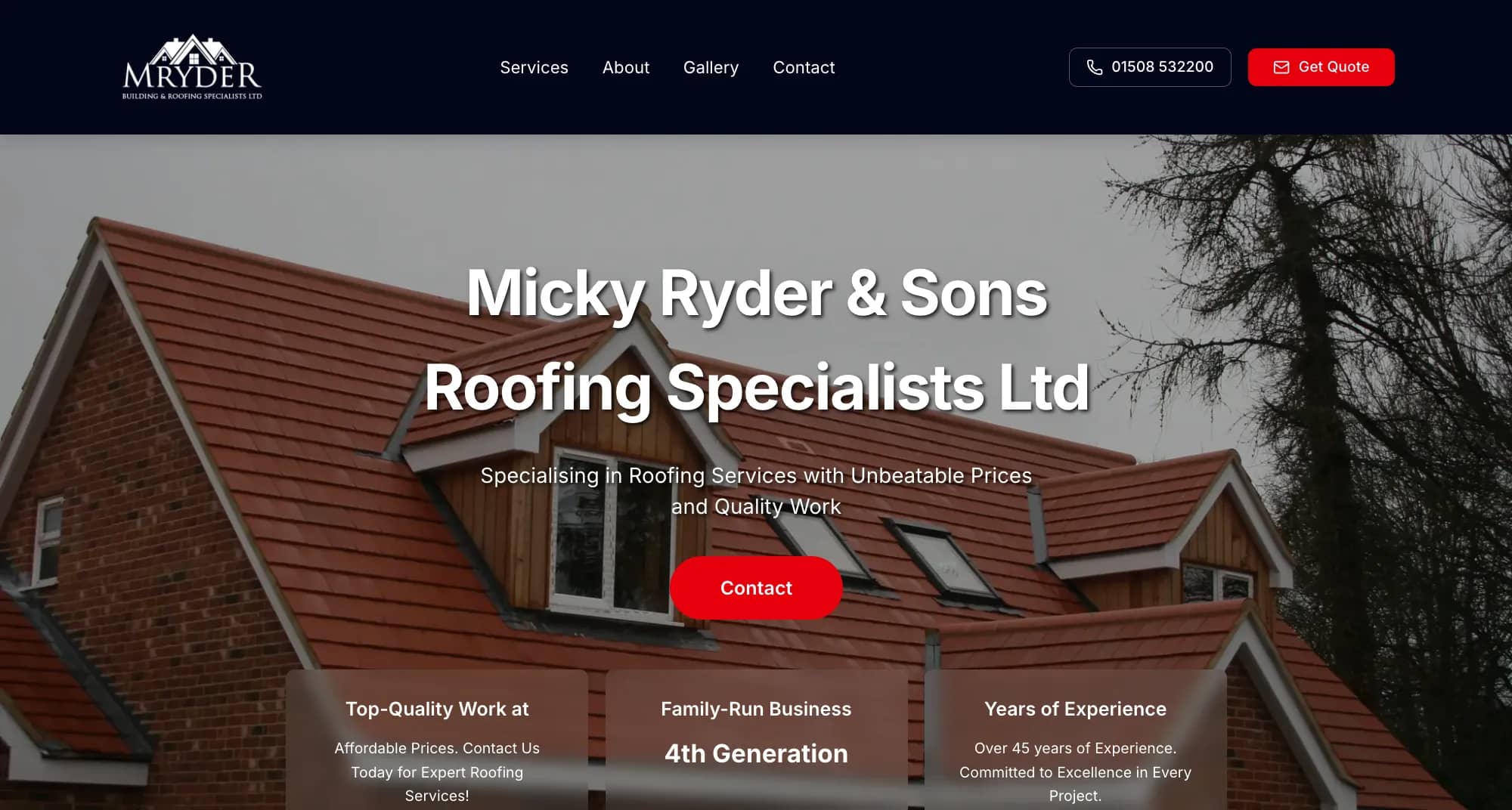 M Ryder Roofing home page