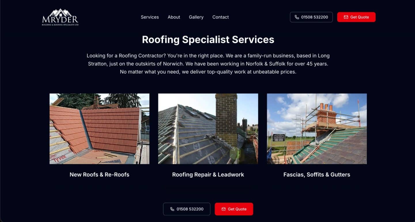 M Ryder Roofing services: new roofs, repairs and leadwork, fascias and gutters