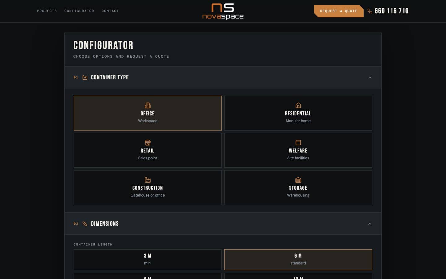 The Nova Space container configurator